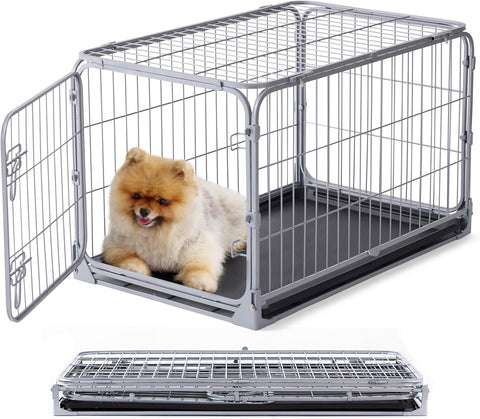 Collapsible Dog Crate for Small Dogs - 30 inch Escape Proof Metal Dog Kennel with Double Door