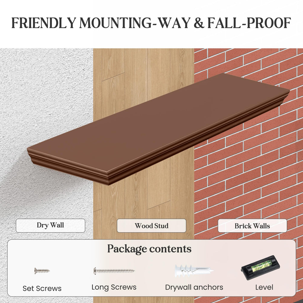 Floating Shelves, Walnut, 72 Inch Long, 9.3 Inch Deep, 1 Pack