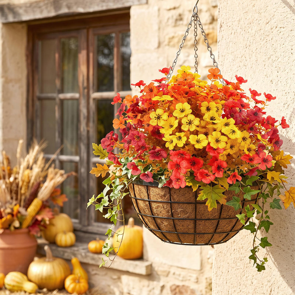 12 Bundles Fall Artificial Flowers for Outdoor Indoor, Fake Silk Daisy with Eucalyptus Leaves, Autumn Faux Flower for