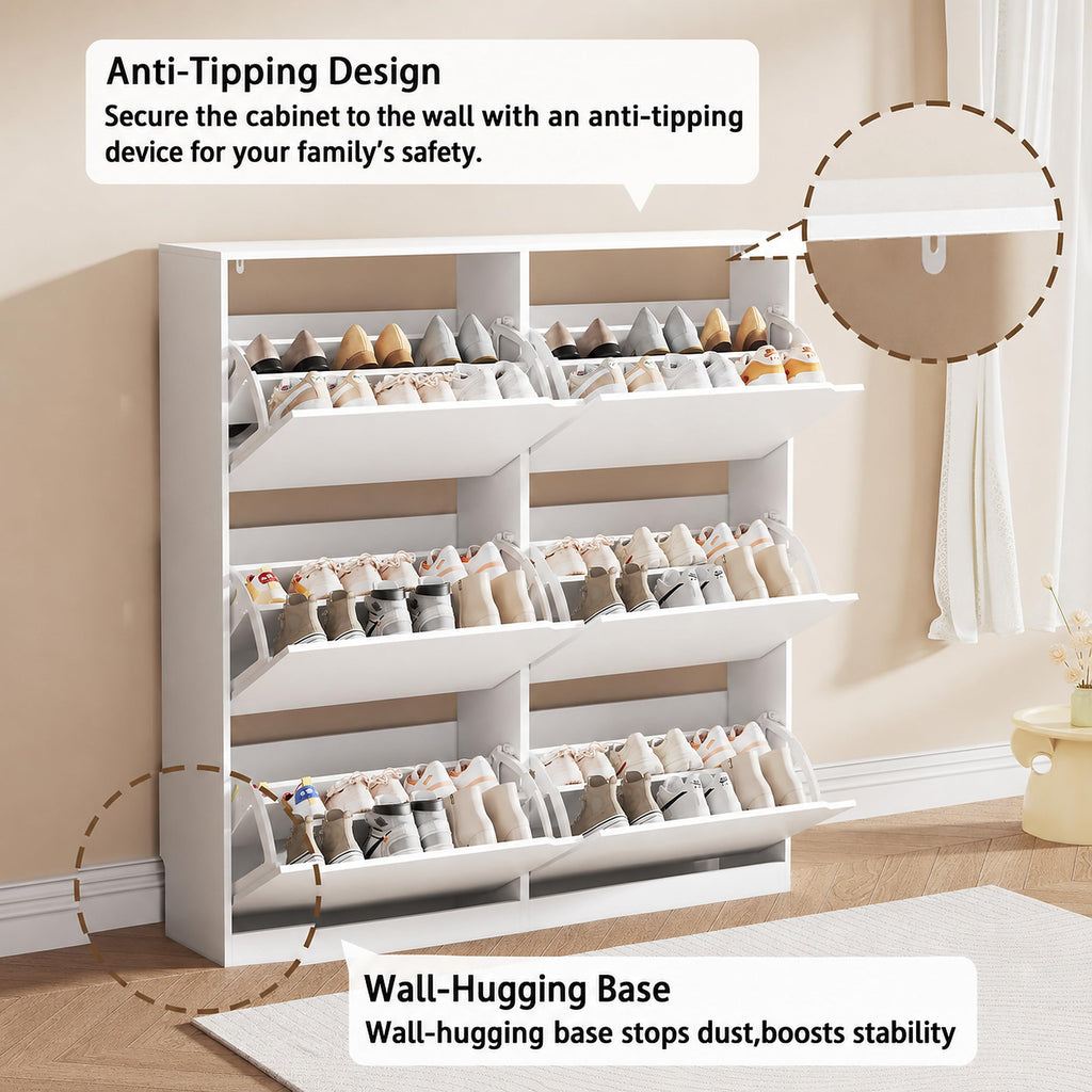 White Hidden Shoe Storage Cabinet with 6 Flip Drawers
