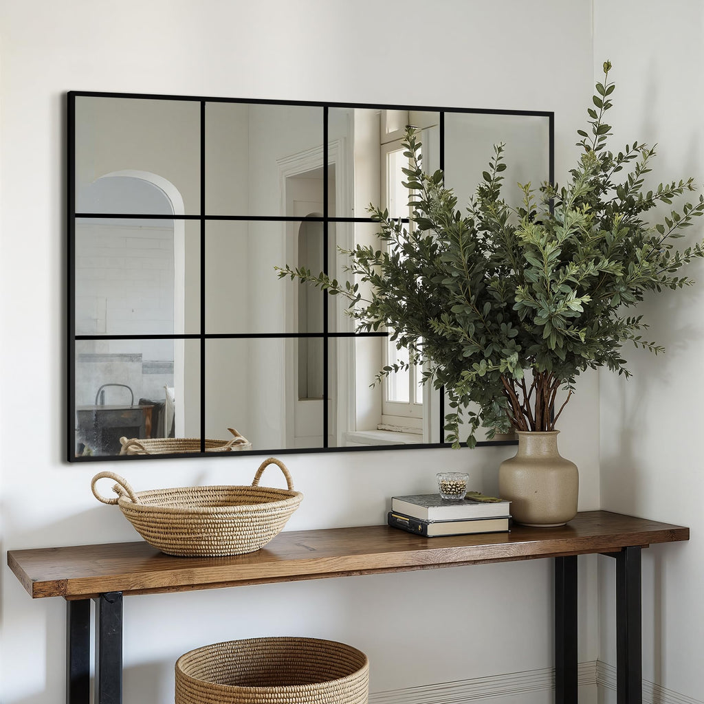 Window Pane Mirror for Wall, 40"x30" Window Mirror Black