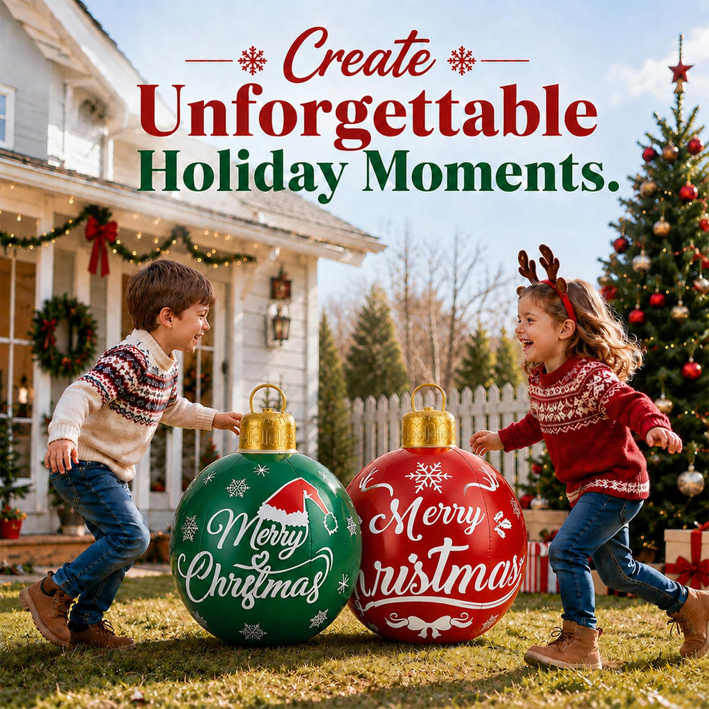 Inflatable Christmas Ornaments 2 Pack, 24 Inch Giant Balls Front Porch Decor