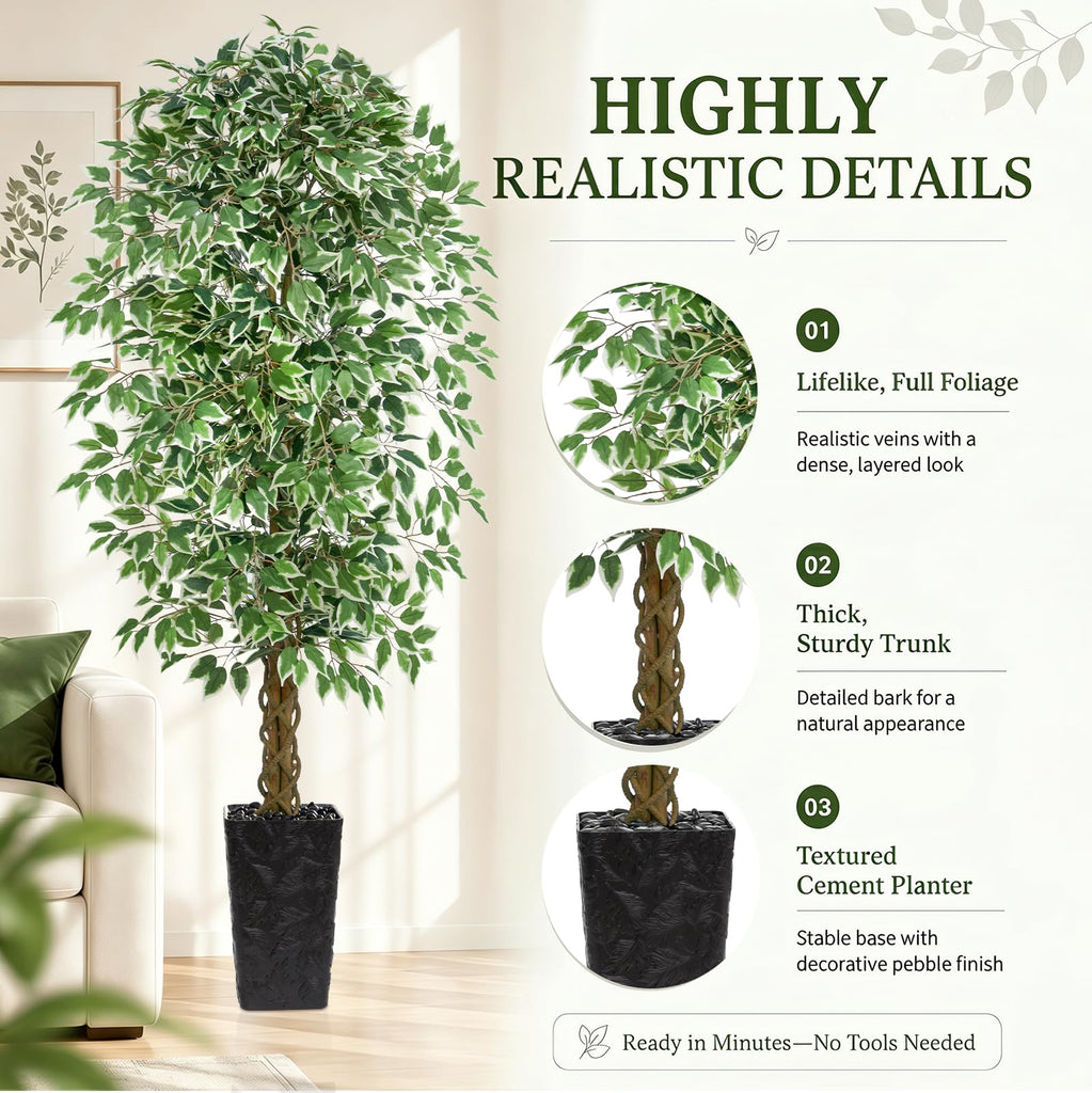 Ficus Tree 7FT, Large Fake Tree Decor (Black Planter)