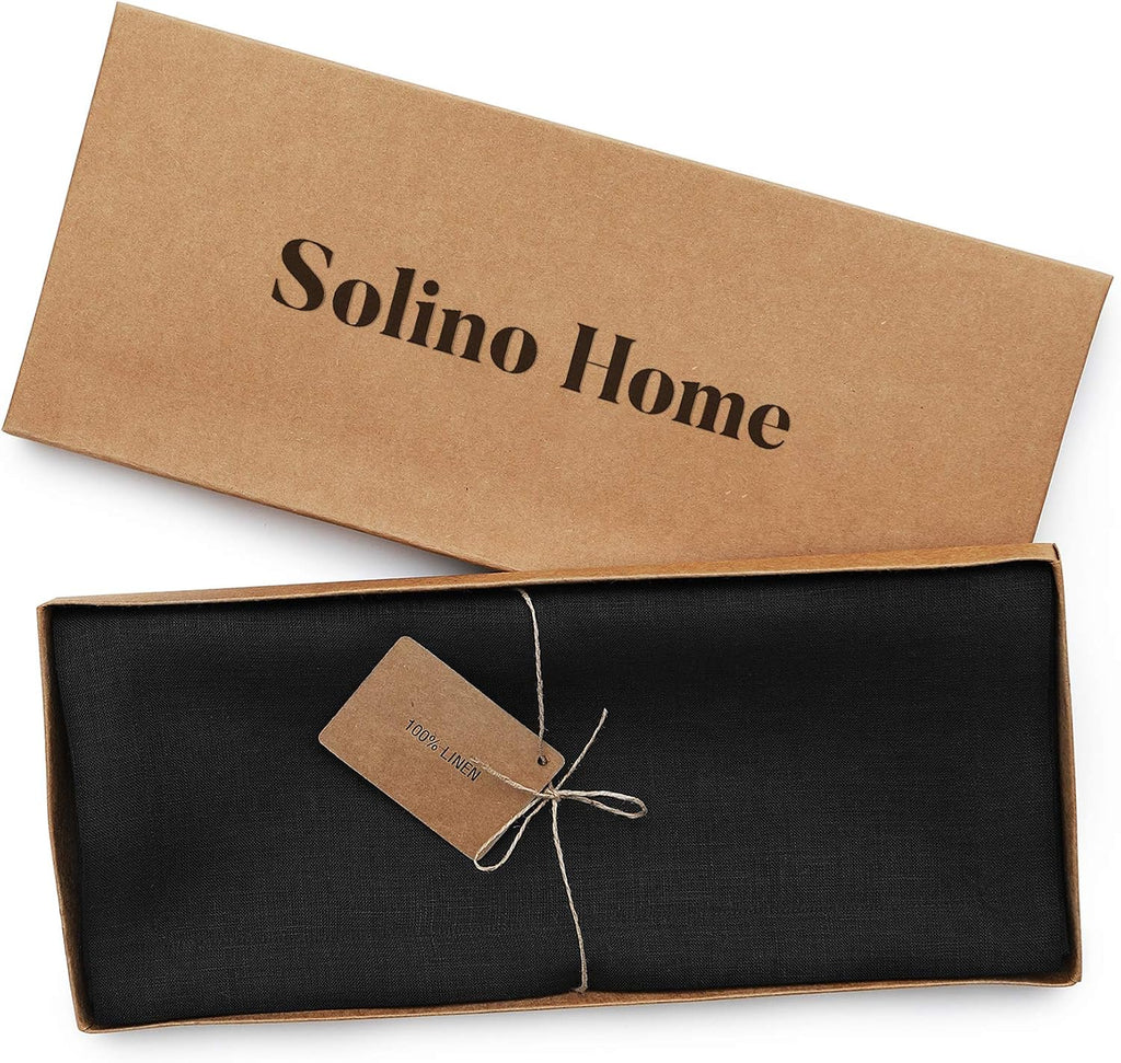 100% Linen Dining Table Runner Black Woven, Fete 14 x 60 in | Table Runners for dining, console and side tables |