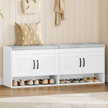 55.1" Shoe Storage Bench, Shoe Bench with 4 Doors & Padded Cushion