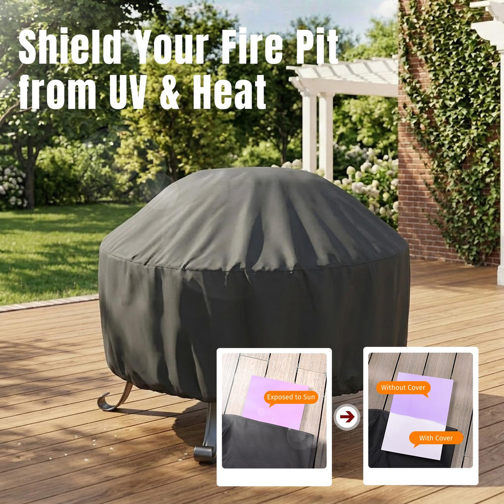 Fire Pit Cover Round 36 In, Outdoor Fire Pit Cover for 30-36 Inches Fire Pits, Windproof Drawstring & Waterproof