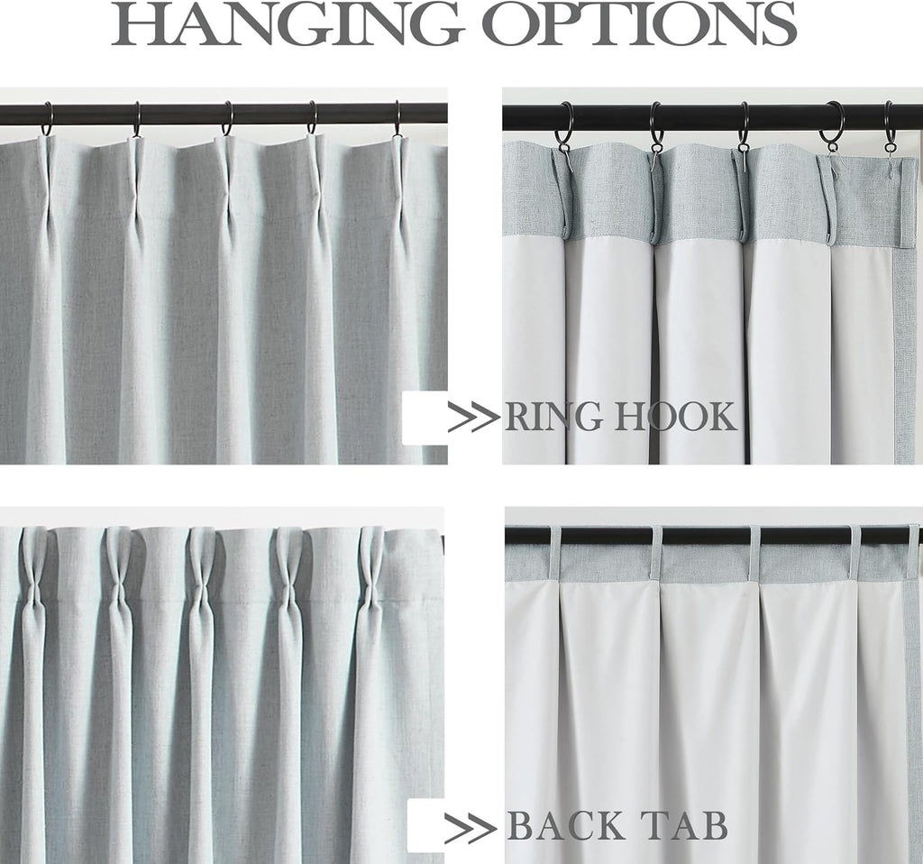 90 Inch Long Natural Pinch Pleated Linen Full Blackout Curtains (Set of 2 Panels)