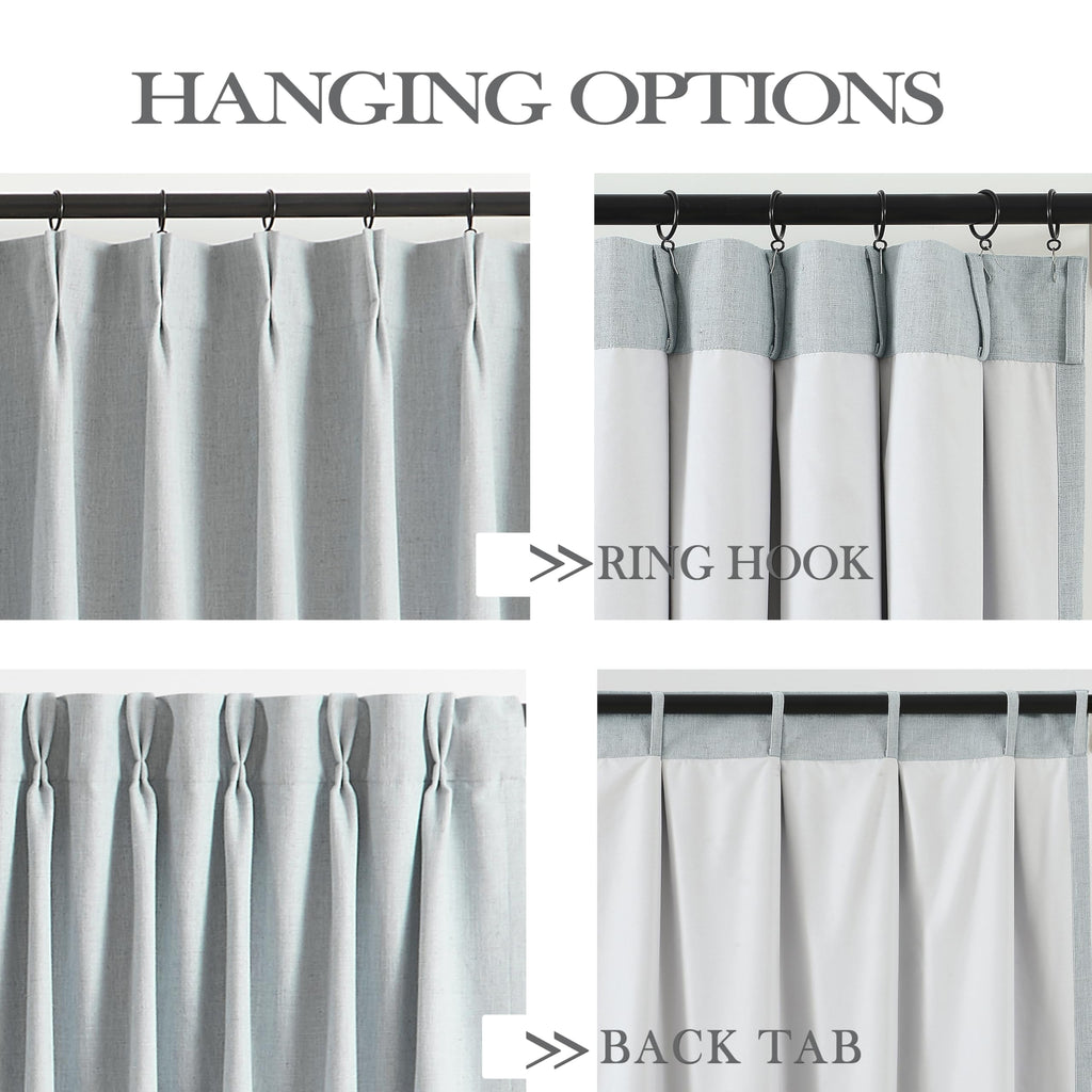 102 Inches Blue Grey Linen Full Blackout Pinch Pleat Curtains