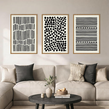 Abstract Black and White Framed Canvas Wall Art Set, Modern Geometric Wall Decor, Minimalist Line Art Prints, Neutral