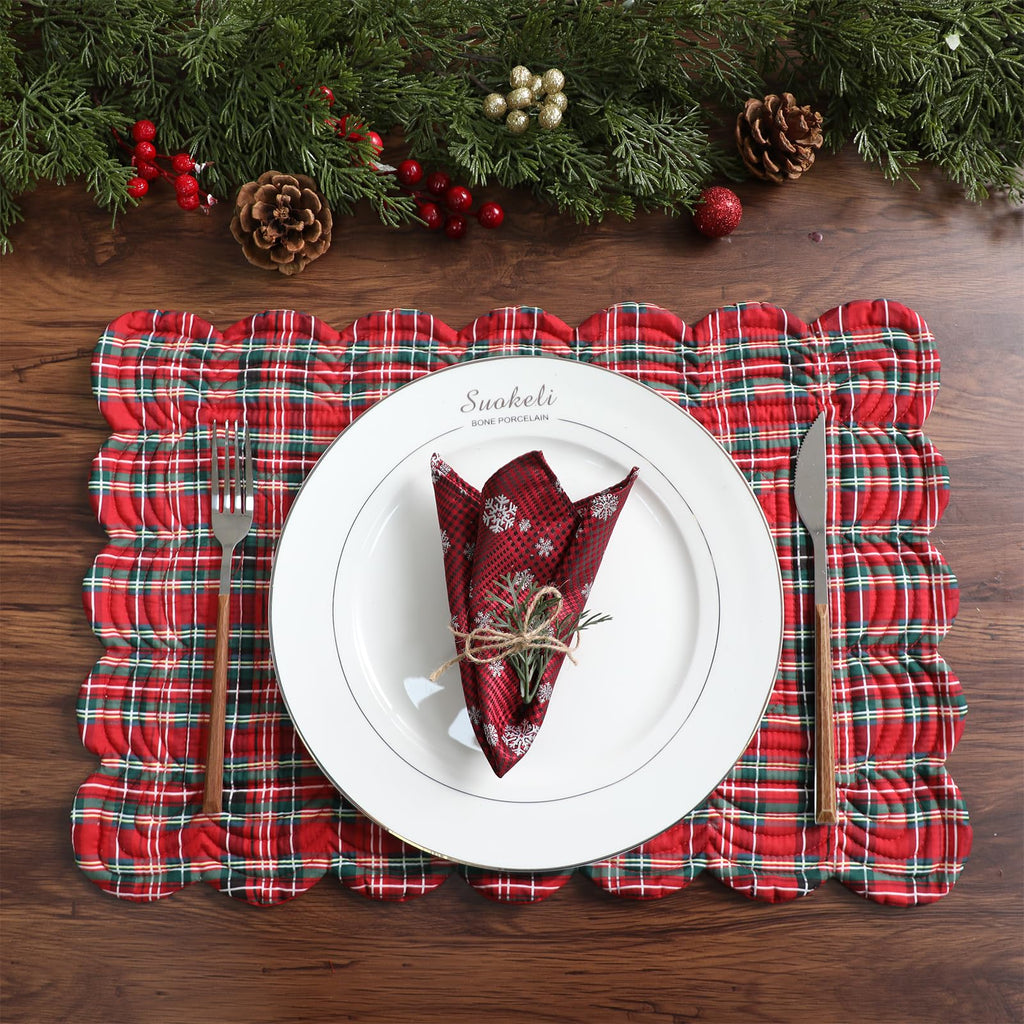 6 Pcs Quilted Scallop Placemats Dining
