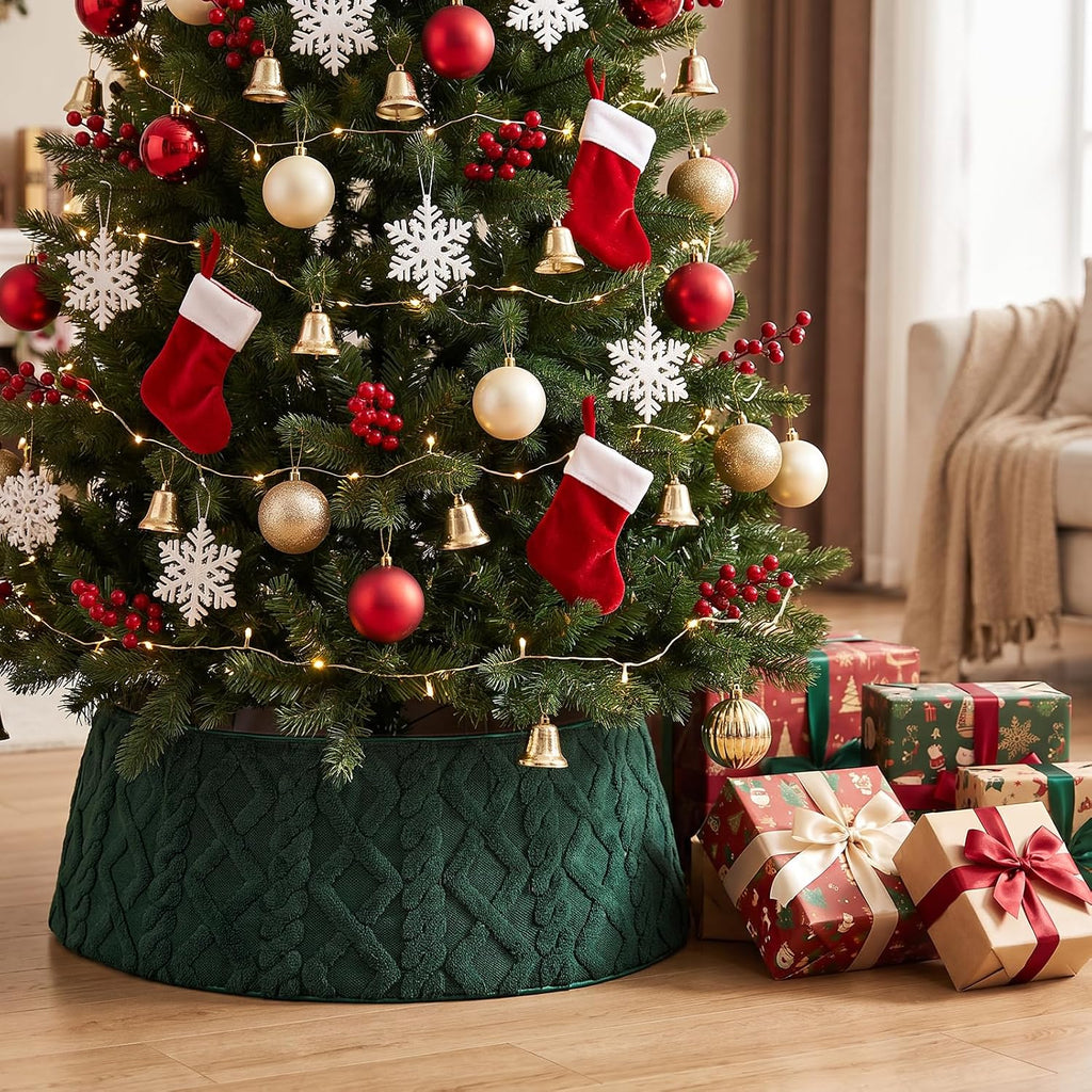 Christmas Tree Collar 28-36 Inch, Diamond Faux Fur Tree Collar Plush Christmas Tree Skirt Adjusted Xmas Tree Ring for