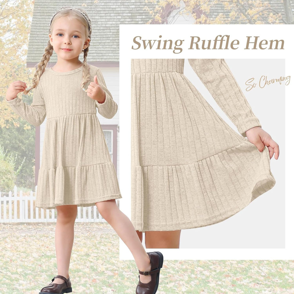 Toddler Baby Girl Long Sleeve Dress Girls Knit Sweater Dresses Tiered Kids Swing Holiday Clothes Fall Winter