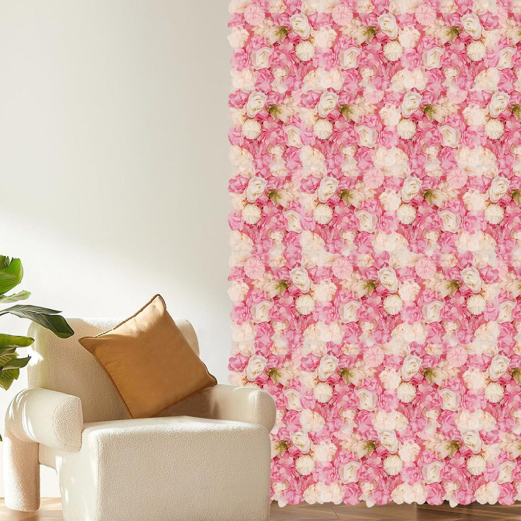 3D Flower Wall Backdrop, 12 Pcs 15x15 Inch Pink & White Panels