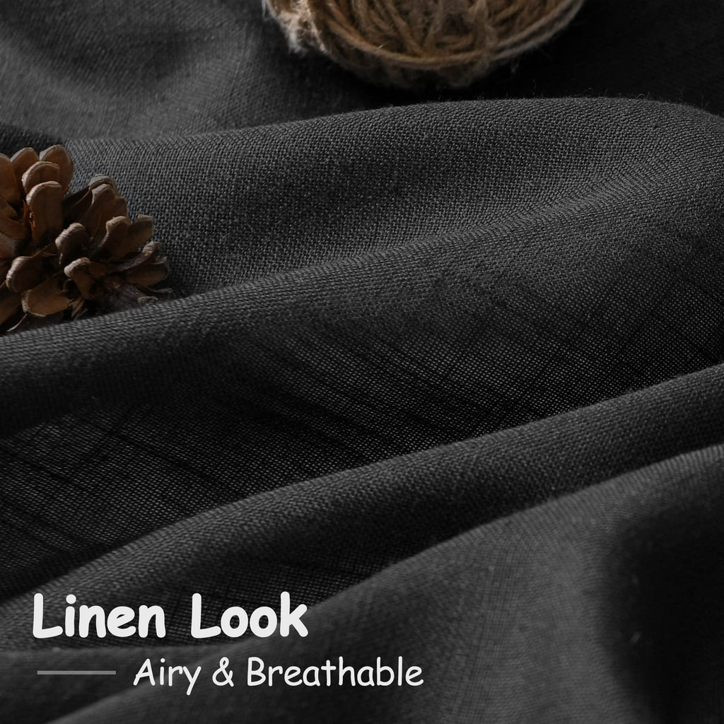 Black Linen Curtains 120 inch Extra Long Back Tab Light Filtering Semi Sheer Drapes Modern Farmhouse Muslin Look