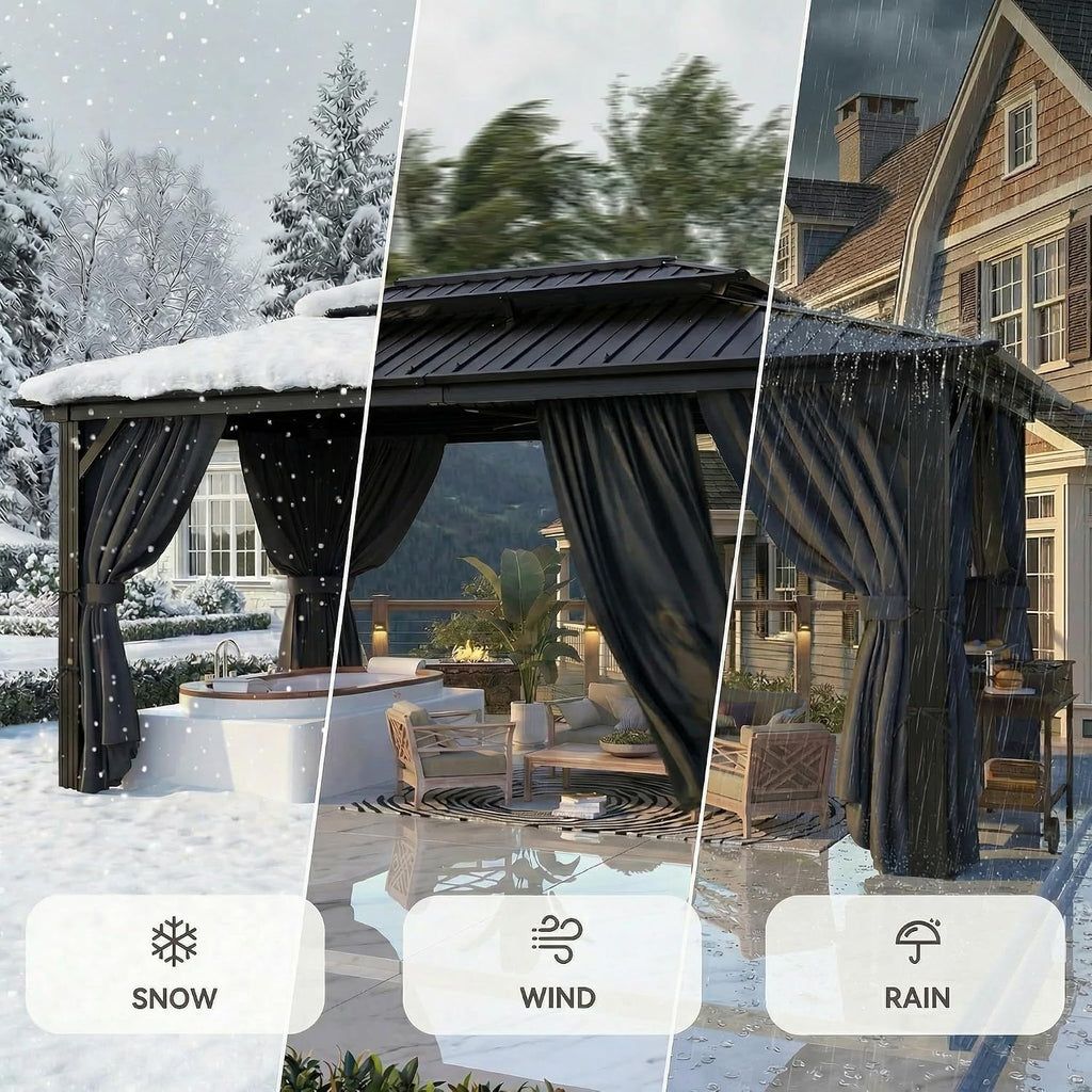 10x15 Hardtop Gazebo On Clearance with Galvanized Steel Double Roof,Heavy Duty Gazebo with Flame-Retardant Curtain &