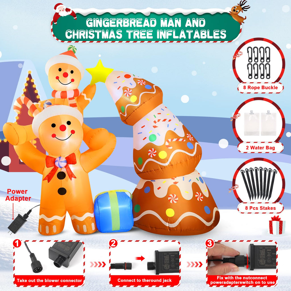 7.2 FT Christmas Inflatables Yard Decorations Outdoor Gingerbread Man and Christmas Tree Inflatables Decorations