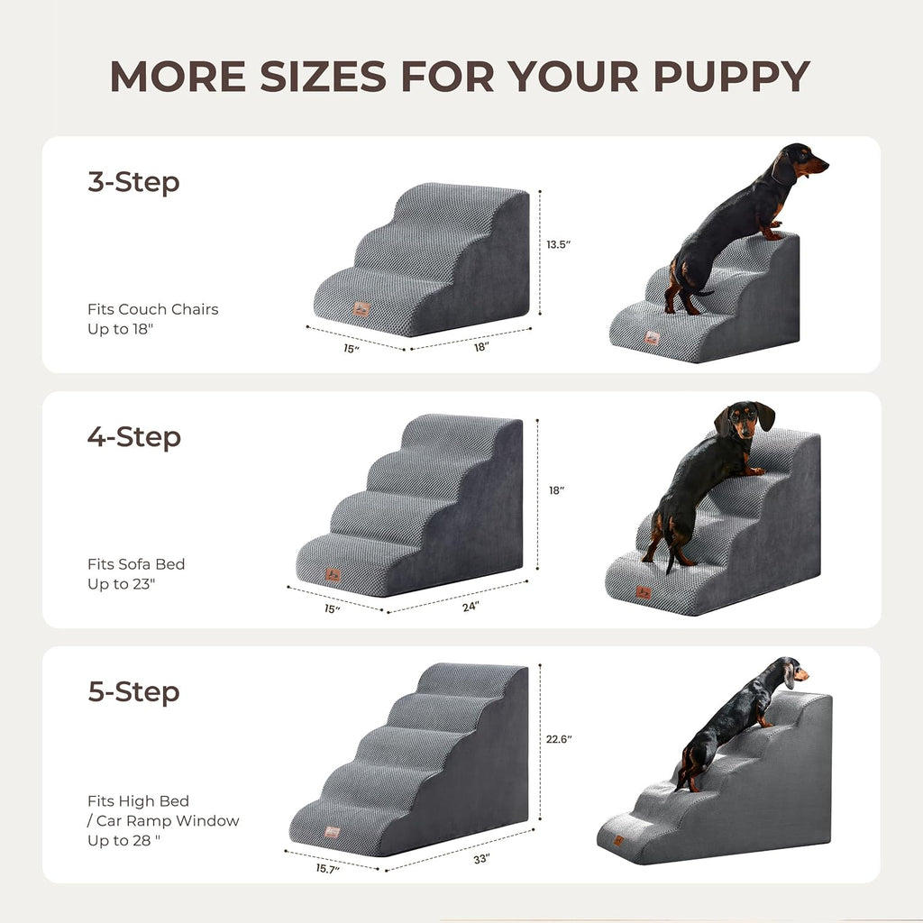 Dog Stairs for Small Dogs 13.5" H, 3 Step Dog ramp for Bed, Grey