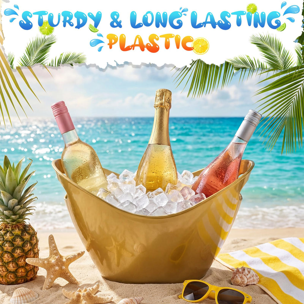 24 Pcs 4 L Ice Bucket for Parties, Plastic Oval Tub, Gold