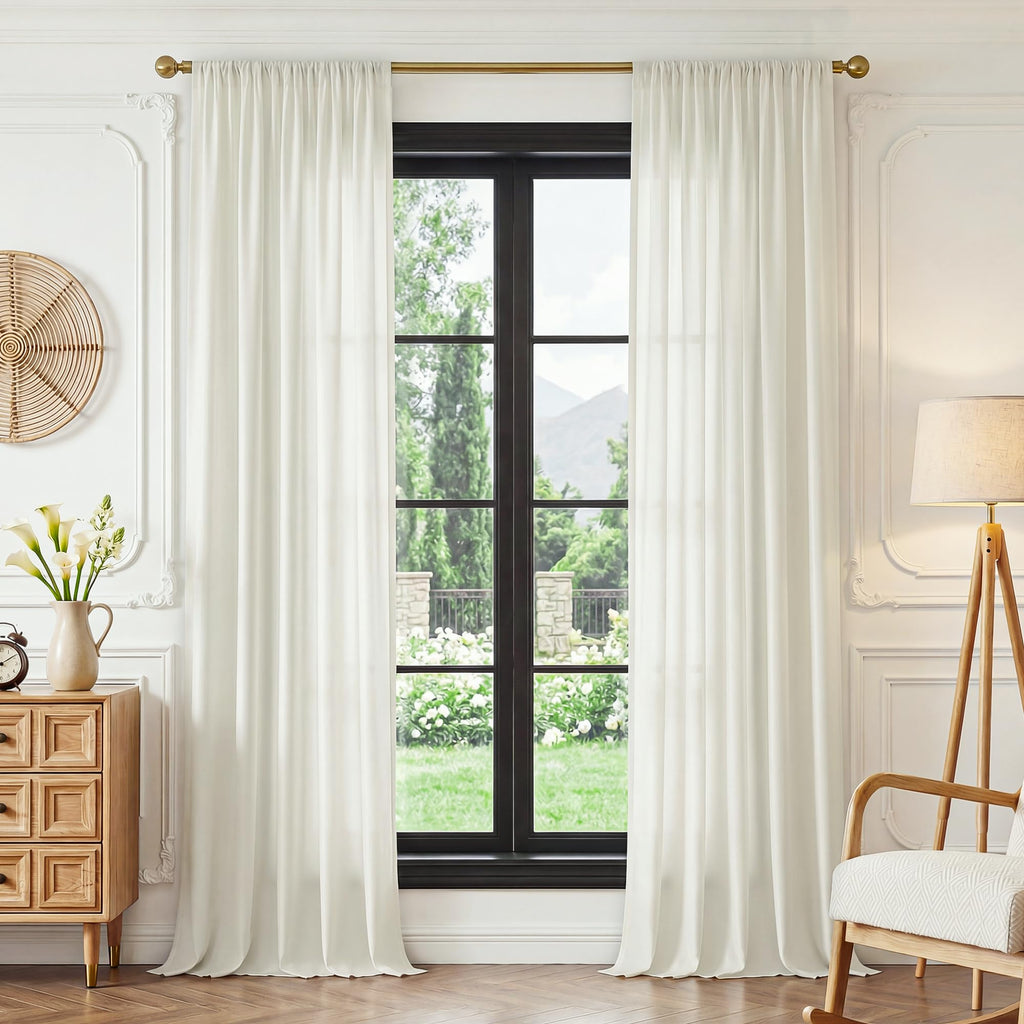Cream Sheer Curtains, 96 Inch, Rod Pocket, 2 Panels