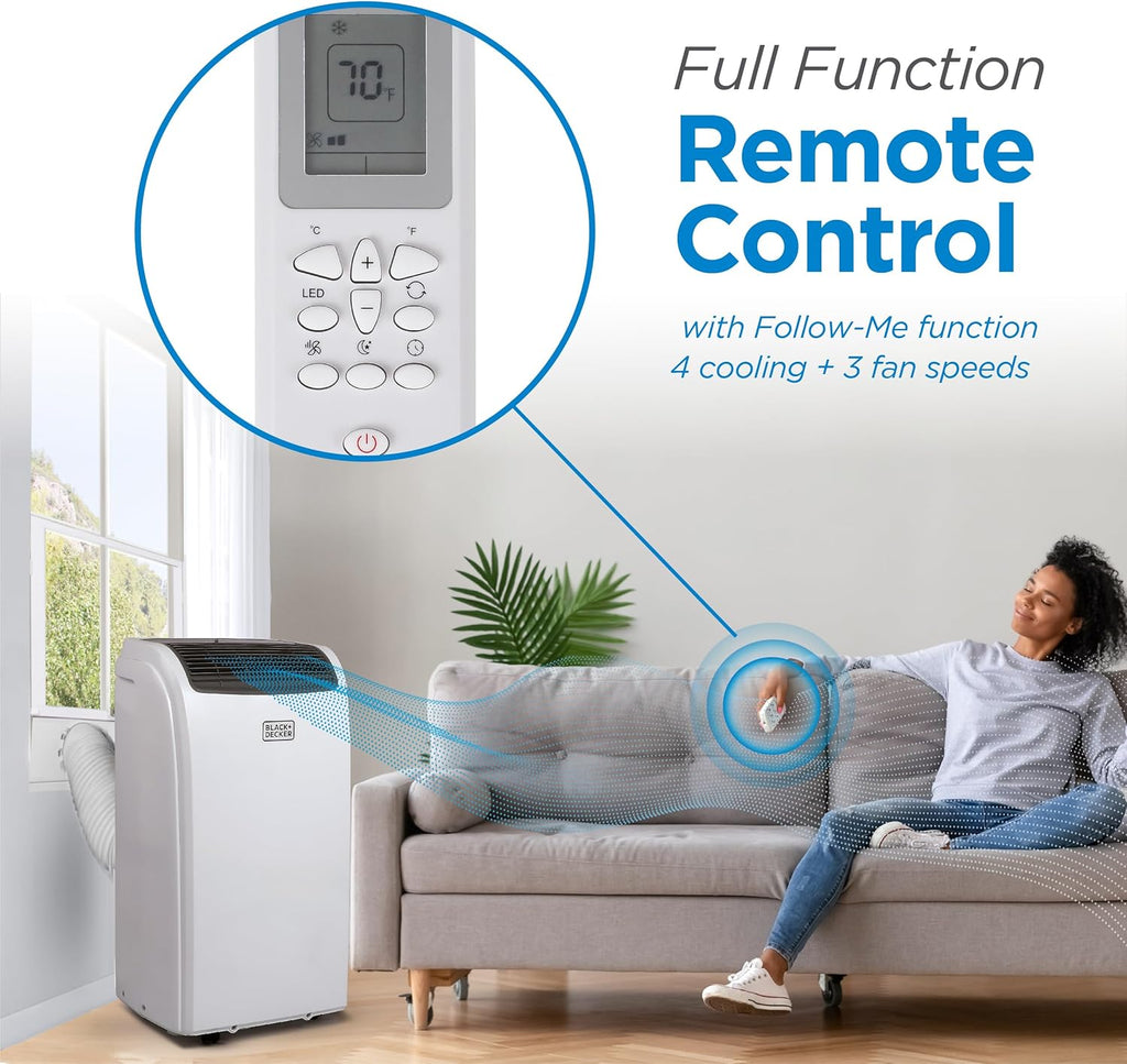 Portable Air Conditioner, 12,000 BTU Cooling, 9,000 BTU Heating for Rooms up to 550 Sq. Ft., Follow Me Remote