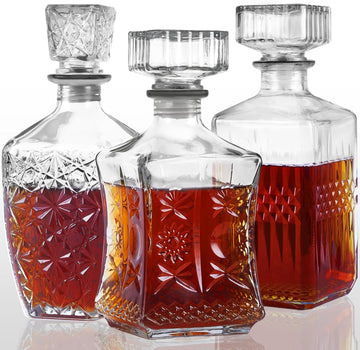 Glass Whiskey Decanter Set, Alcohol Bottle Gift for Men Dad Home Bar - Set of 3