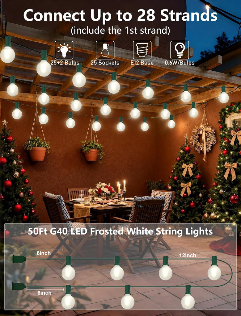 50FT LED Christmas Lights with 27 LED Globe Frosted White Bulbs