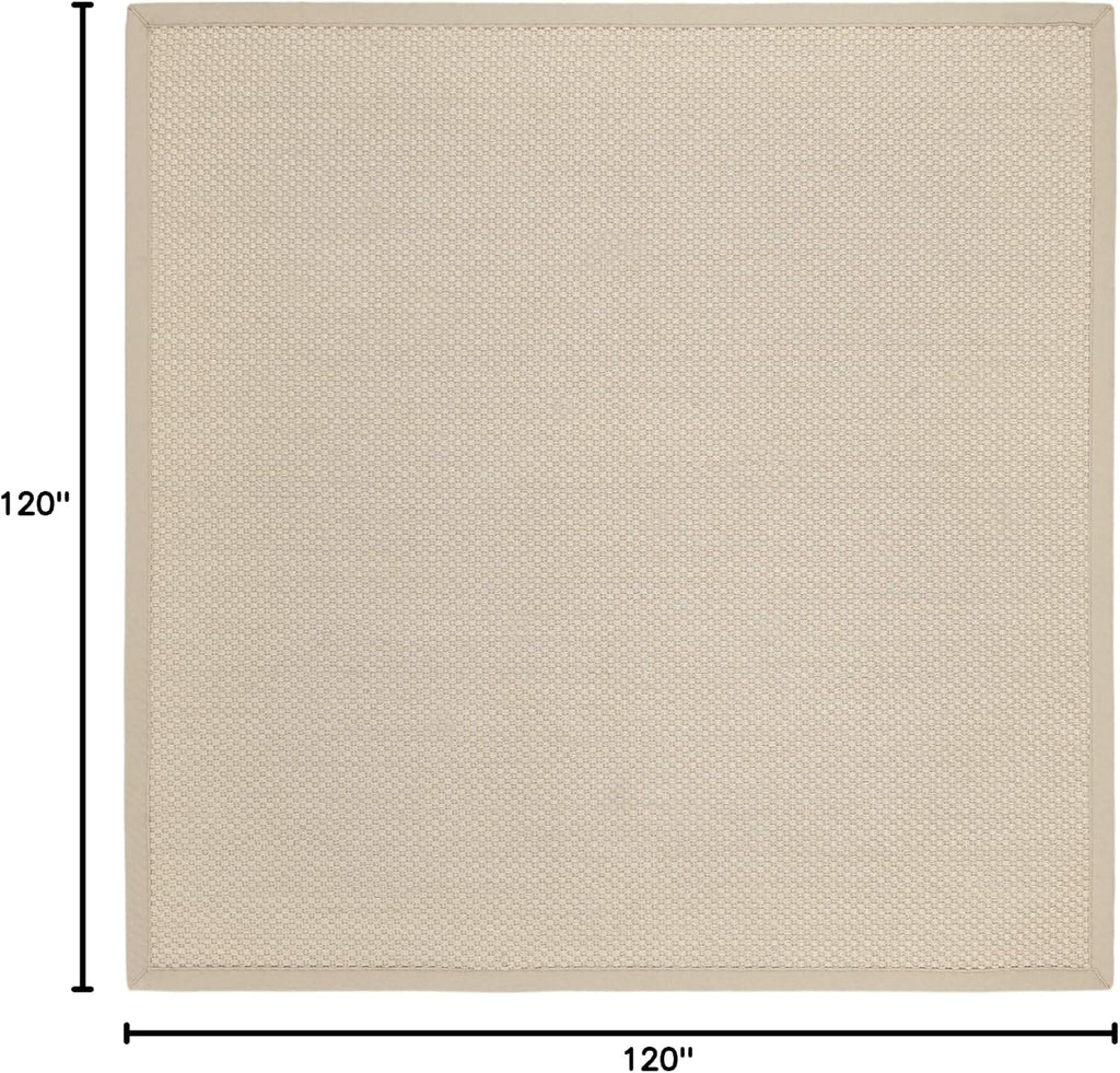 Natural Fiber Collection Area Rug - 10' Square, Ivory & Light Beige, Border Sisal Design, Easy Care, Ideal for High