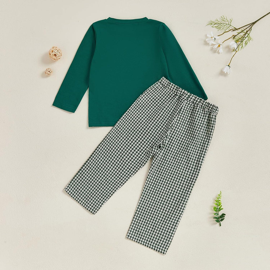 Toddler Baby Boy Hunting Outfit Long Sleeve Mallard Duck Sweatshirt T-shirt Gingham Pants Two Piece Smocked Clothes
