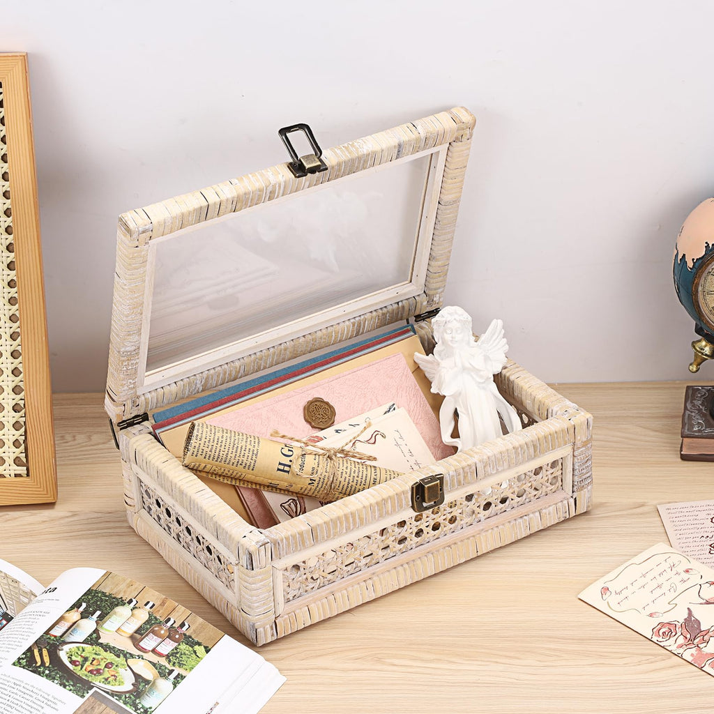 Decorative Storage Basket with Lid Handwoven Rattan Box, 11"x7.1"x4"