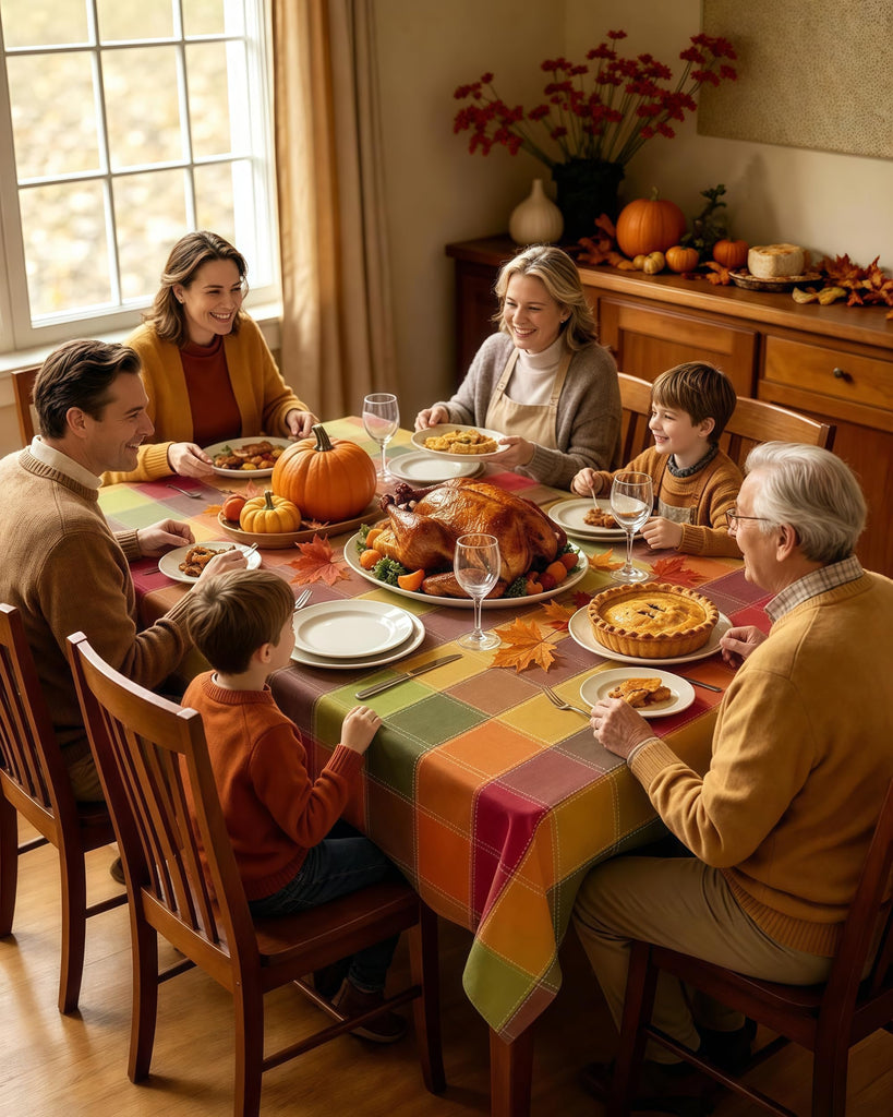 Warm Multicolor Fall Plaid Thanksgiving Tablecloth, 60 x 84 Inch