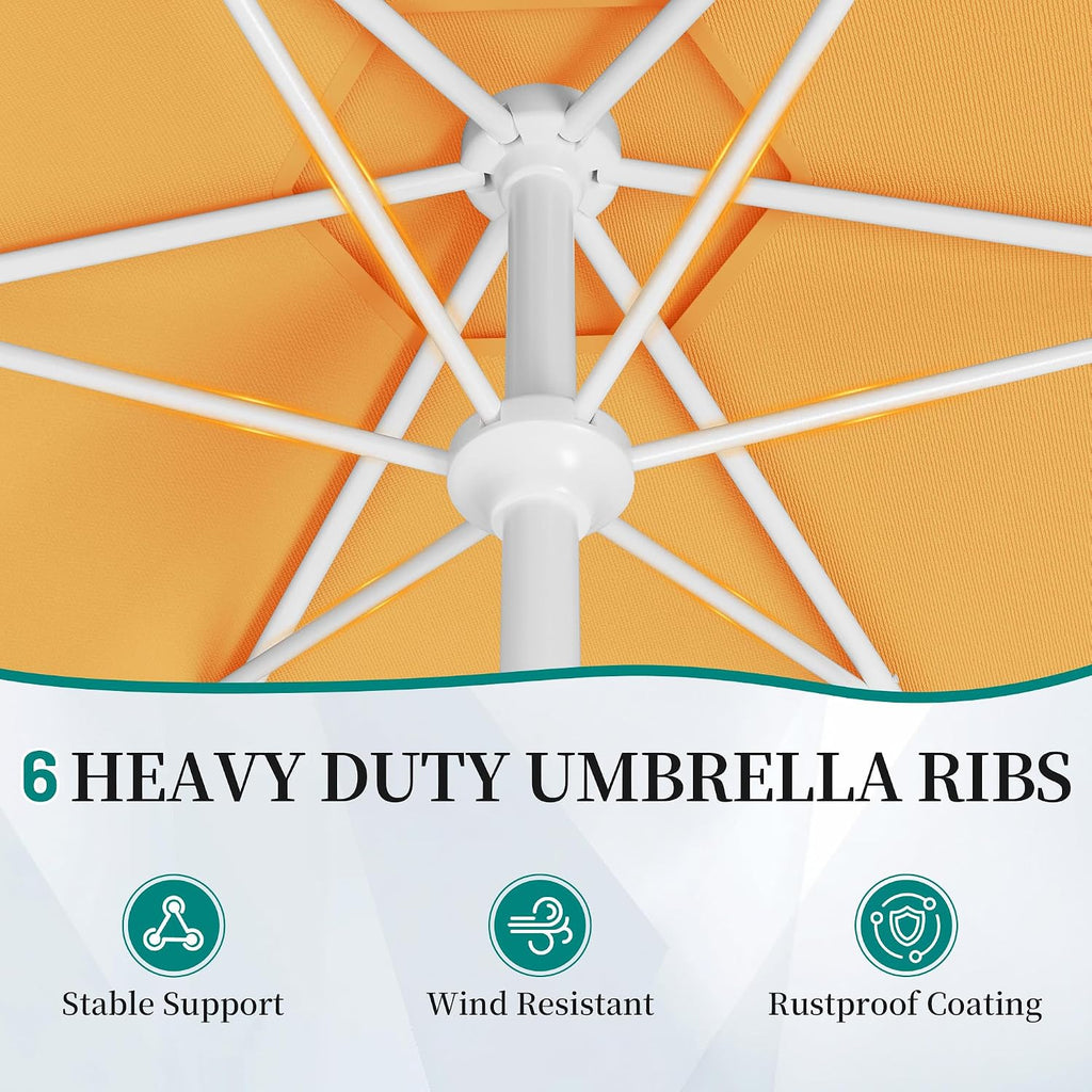Patio Umbrella with Wavy Trim, UV-Fade-Resistant Canopy, Crank & Tilt - Mustard Yellow 9ft