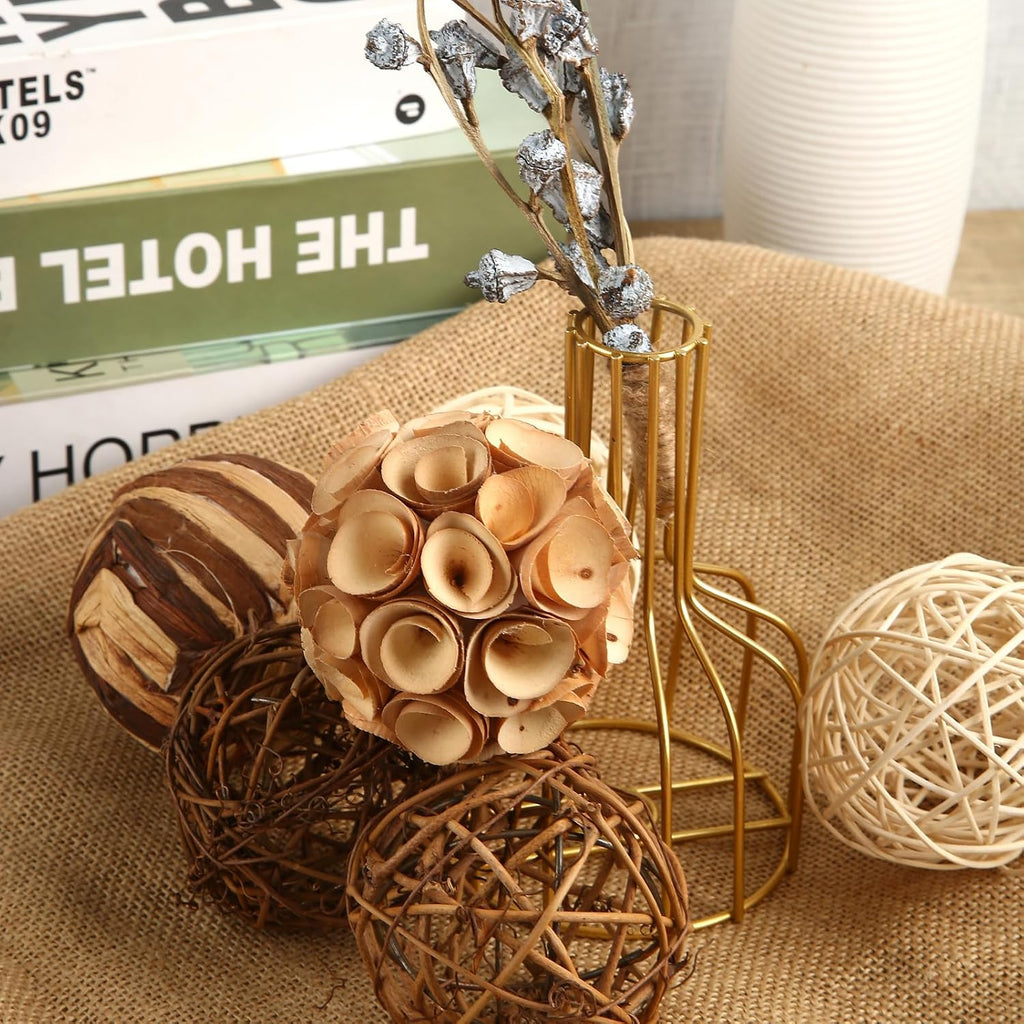 Decorative Bowl & Vase Filler Balls Decor PCS Natural Tone Rattan Wicker Balls Centerpieces Decoration - Set of 6