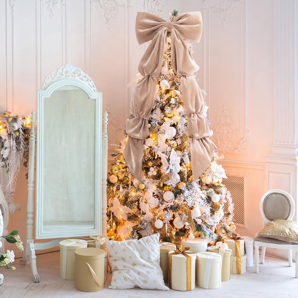 71 Inch Champagne Extra Large Velvet Bow Christmas Tree Topper