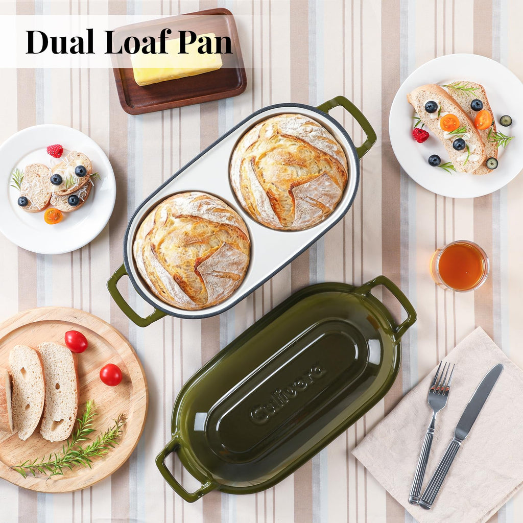 Cast Iron Double Dutch Oven, Mini Enamel Sourdough Bread Pan with Lid