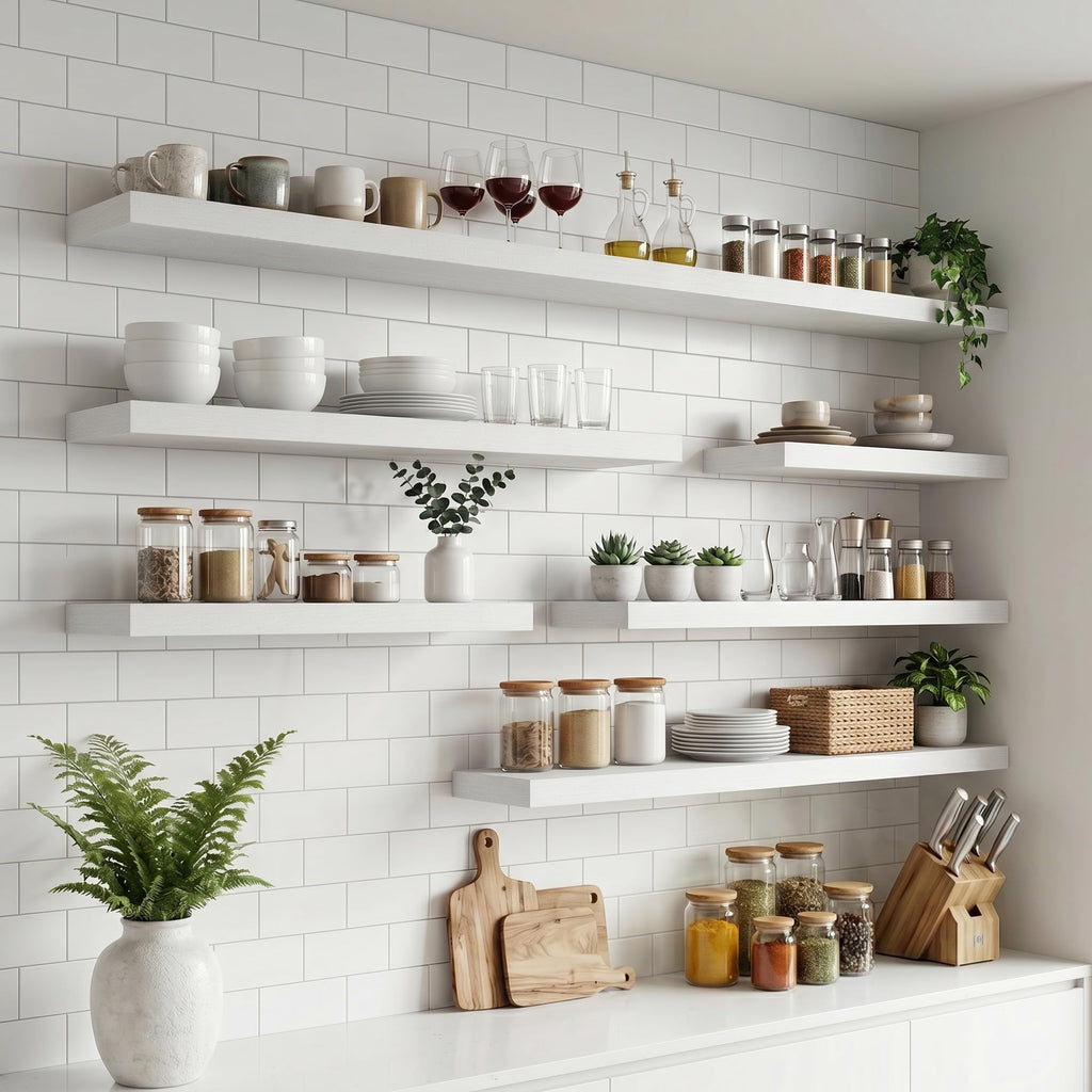 72 Inch Floating Shelves for Wall, 8"D Wood Storage Shelves, White Finish