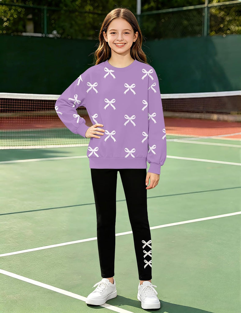 Girls Clothes 2 Piece Outfit Bow Print Sweatshirt Tops and Leggings Pants Fall Winter Clothing Set