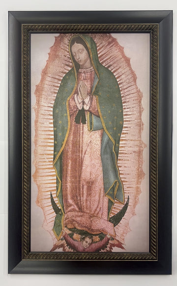 Virgen de Guadalupe Wall Decor 43 X 27 Inches, Virgin Mary Print, Museum Look Art Frame, Artist's Acrylic Coating