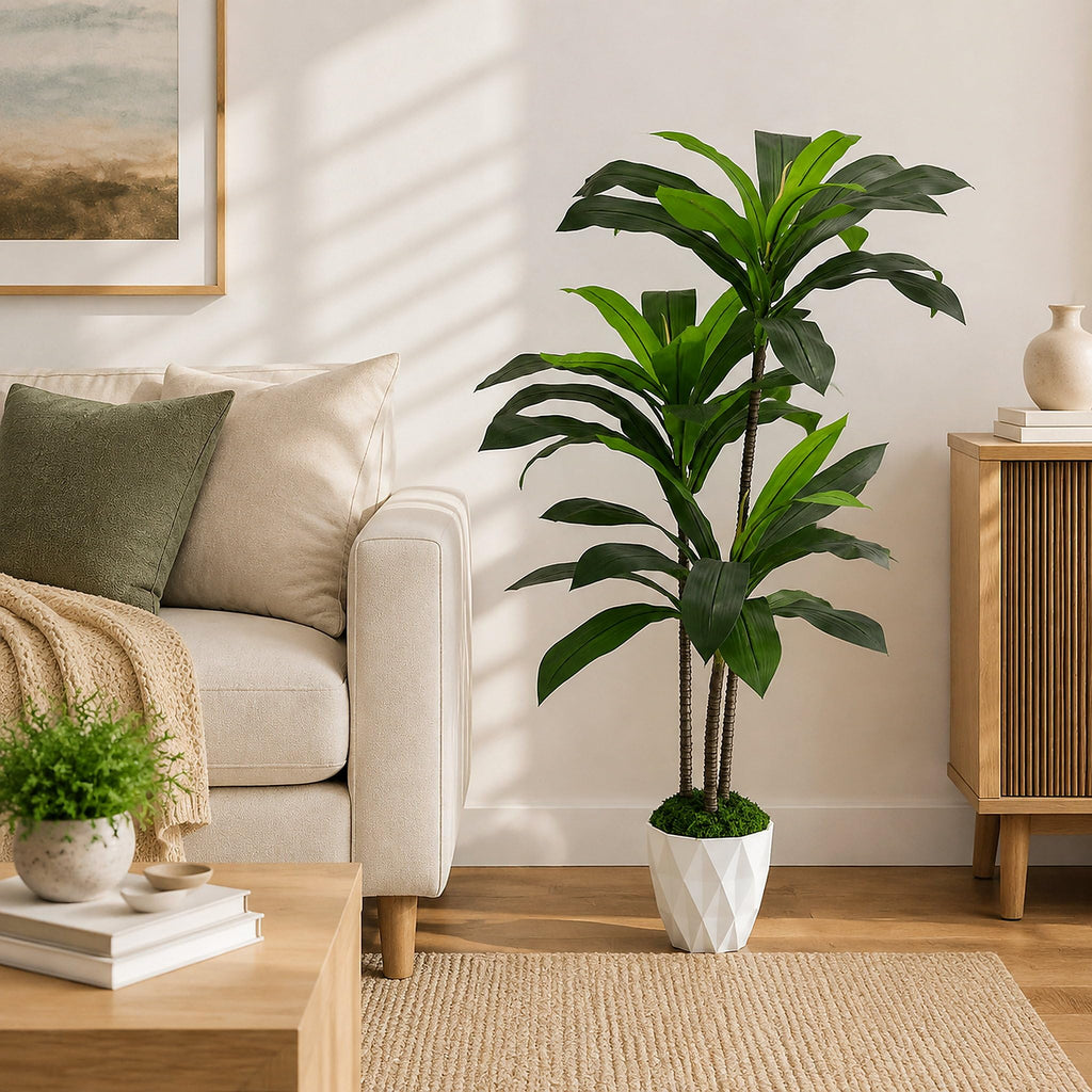 4FT Artificial Dracaena Tree with White Pot, Tall Fake Plants Indoor