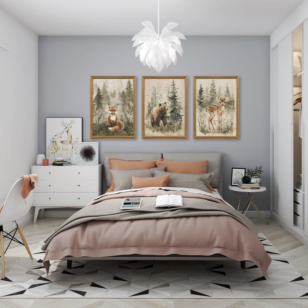 Woodland Nursery Wall Decor, Forest Animal Nursery Wall Art, 12x16
