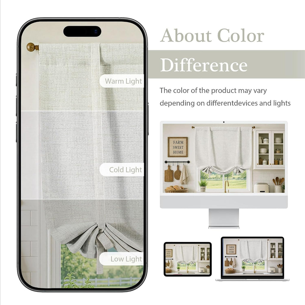 Double Layer Linen Blackout Tie Up Curtains Thermal Insulated Fully Lined Balloon Roman Shade Bathroom Window