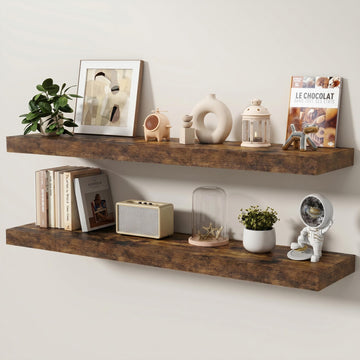 Floating Shelves for Wall, 48 Inch x 8 Inch Deep Wall Mounted Wood Shelf with Invisible Brackets for Storage &