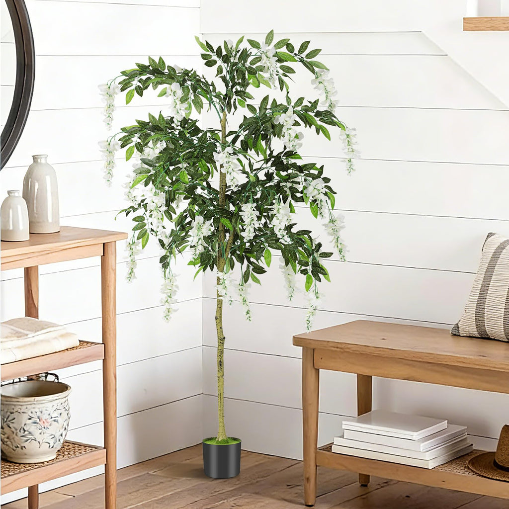 6FT Ficus Tree Artificial Indoor, Tall Fake Wisteria Tree Pot