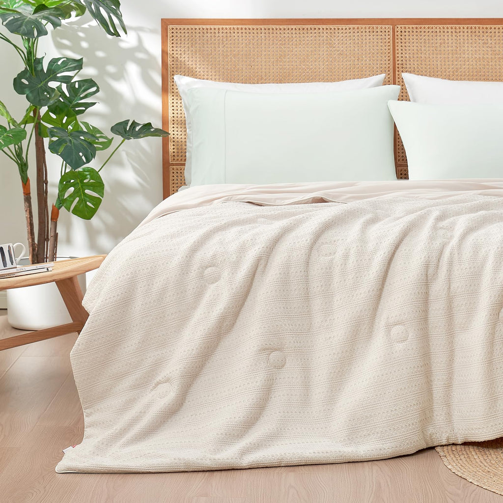 Waffle Cooling Comforter Queen for Hot Sleepers, Beige