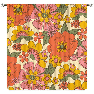Retro 70s Floral Curtains Hippie Spring Groovy Flower Power Flower Boho Print Suitable Bedroom Window Drapes Abstract
