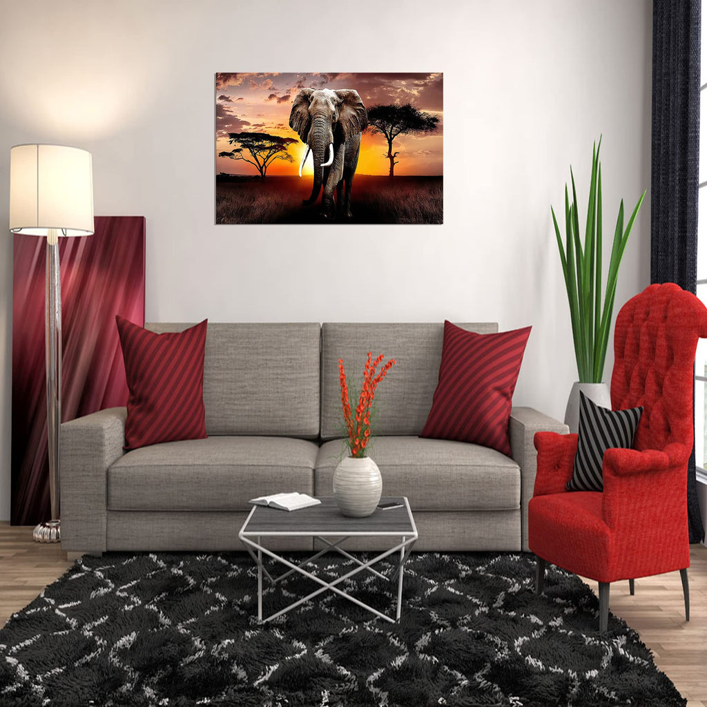 Canvas Wall Art Elephant Picture African Wild Animals Artwork Painting Print Bedroom Kitchen Home and Office