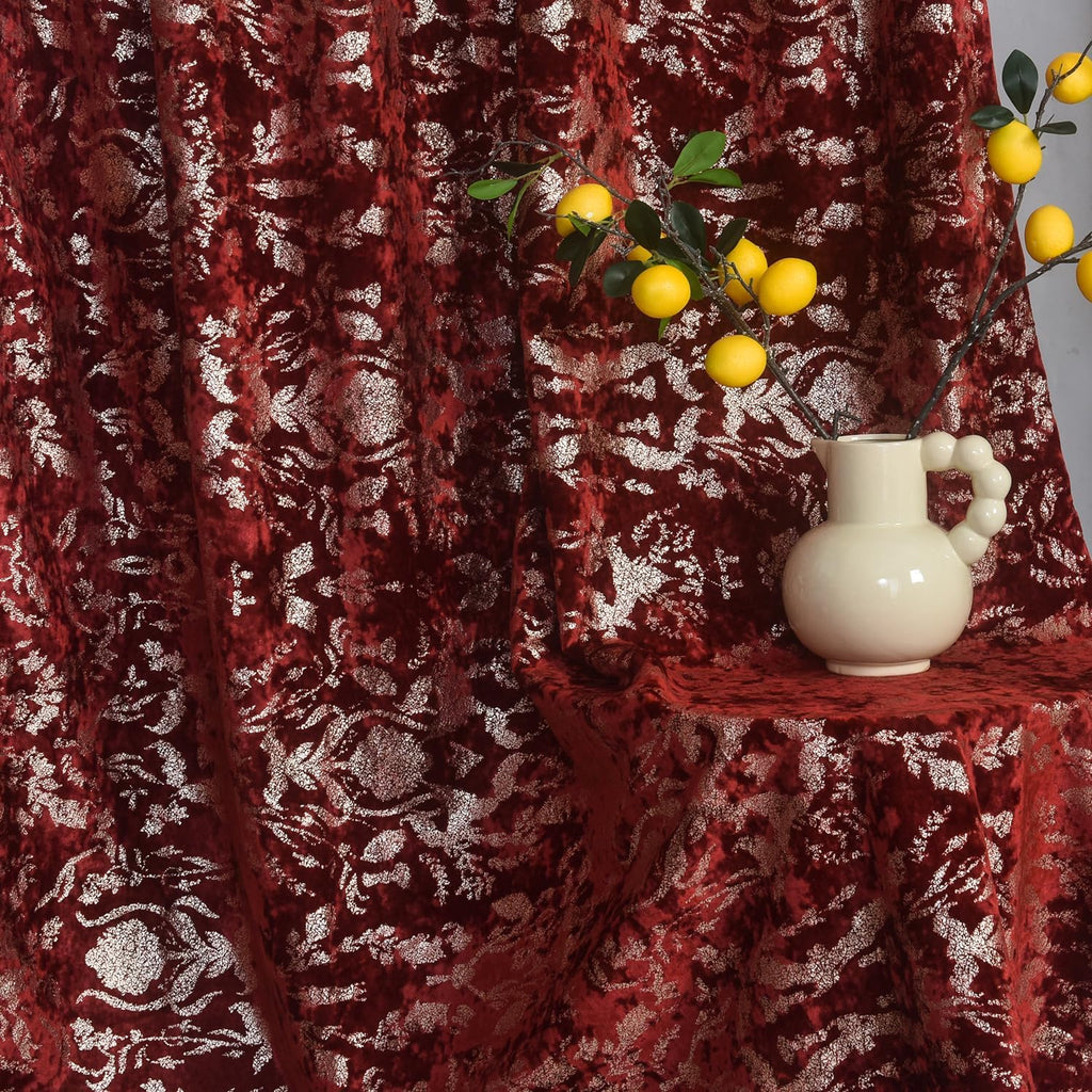 Luxury Velvet Gold Foil Print Navy Shiny Curtains 96 inches Long Back Tab Thick Thermal Insulated Window Drapes , W52