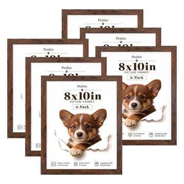 8x10 Picture Frame Set of 6, Wall or Tabletop, Brown Woodgrain