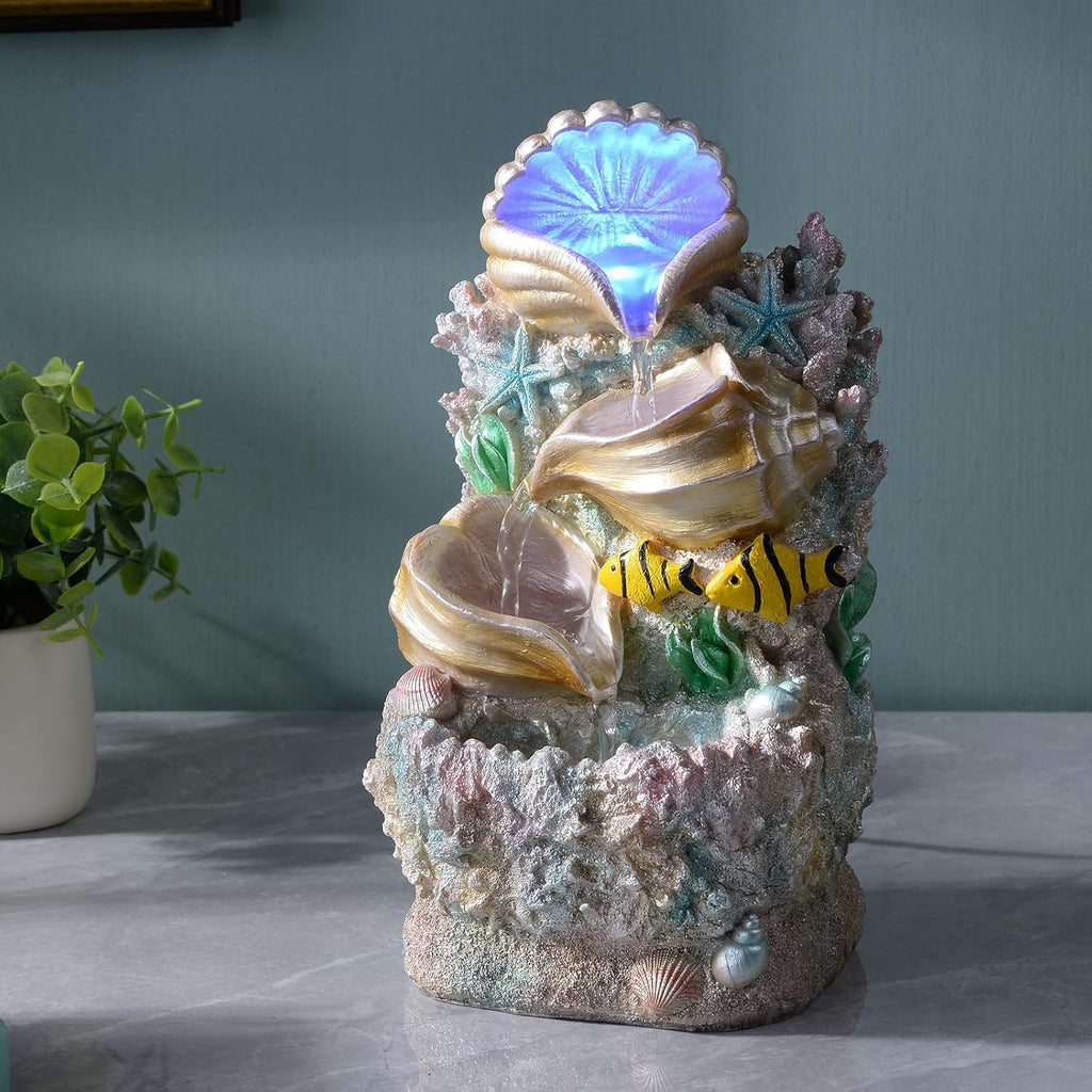 Themed Coral Shell Fountain Tabletop Home Décor Indoor Desktop Fountains Perfect for Zen Waterfall Meditation