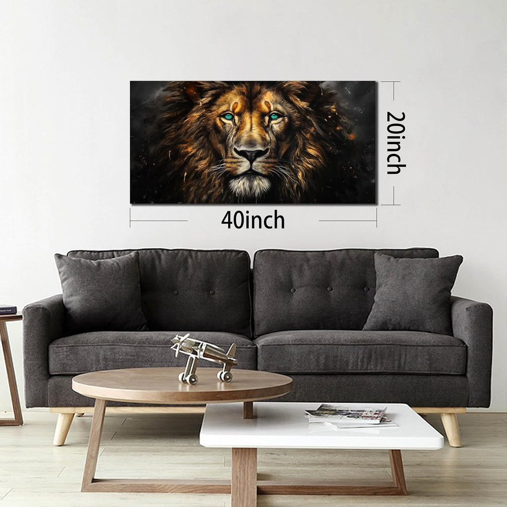 Canvas Wall Art Decor - Golden-Brown Lion with Blue Eyes Wildlife Wild Animal Picture Print Artwork - Ideal Teen