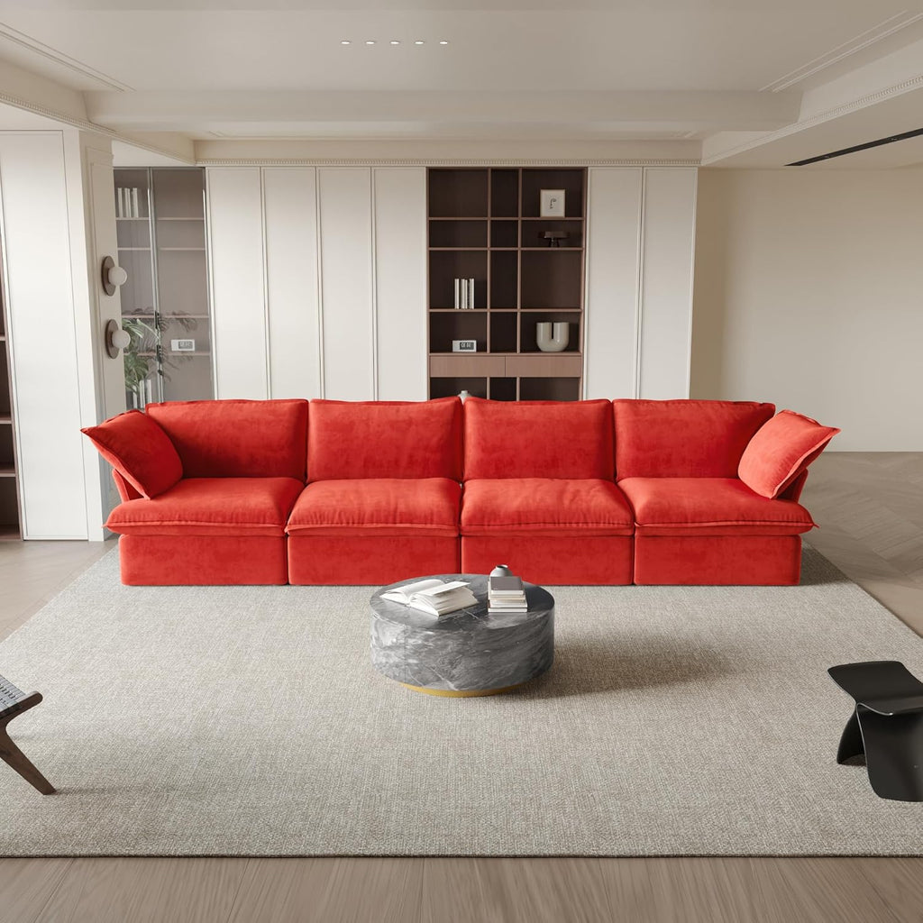 Modular Sectional Couches for Living Room, 162" Deep 4 Seats Sectional Sofa, Cushion Covers Removable, Two Corners and Two Middle, Sofas Furniture for Living Room, Red A124-B0F2YNF2MF
